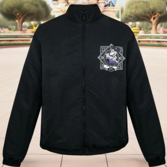 Disney 100 Mickey And Friends Black Art Deco Nylon Bomber Moto Jacket Size XXL - Picture 3 of 8